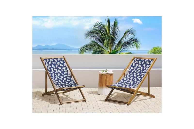 Solstol set om 2 Anzio - ljust trä/off-white/marinblå blommigt mönster - Utemöbler - Utestolar & fåtöljer - Solstol