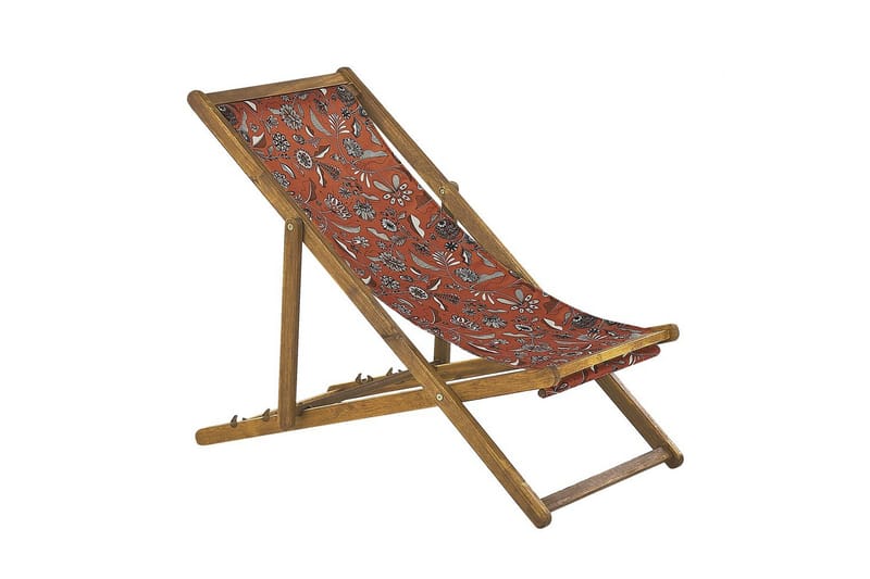 Solstol set om 2 Anzio - ljust trä/off-white/röd blommigt mönster - Utemöbler - Utestolar & fåtöljer - Solstol