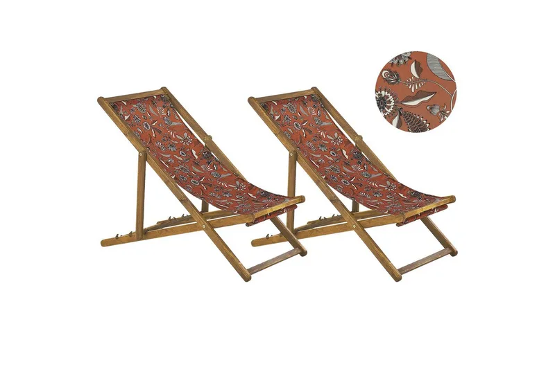 Solstol set om 2 Anzio, ljust trä/off-white/röd blommigt mönster