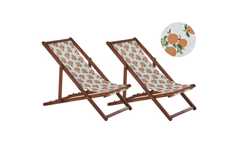 Solstol set om 2 Anzio - mörkt trä/off-white/ apelsinmönster - Utemöbler - Utestolar & fåtöljer - Solstol