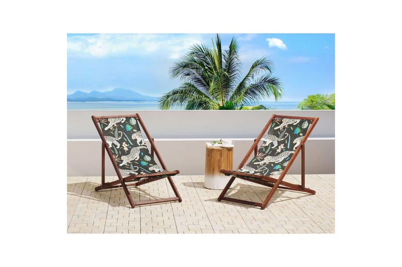 Solstol set om 2 Anzio - mörkt trä/off-white djurmönster - Utemöbler - Utestolar & fåtöljer - Solstol