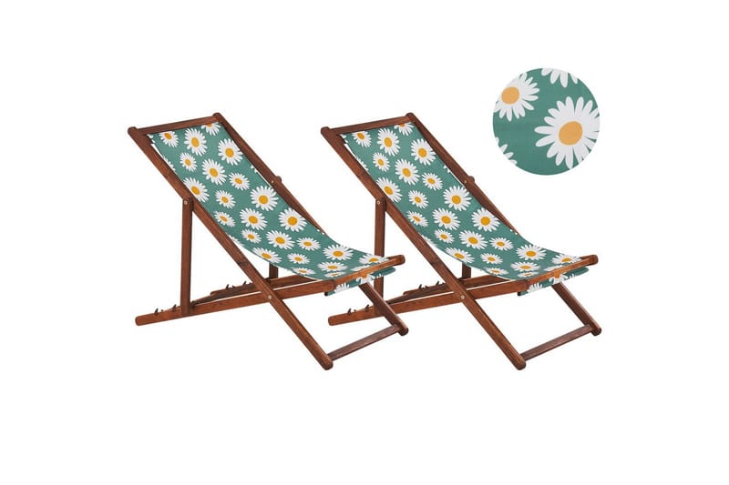 Solstol set om 2 Anzio, mörkt trä/off-white kamomillmönster