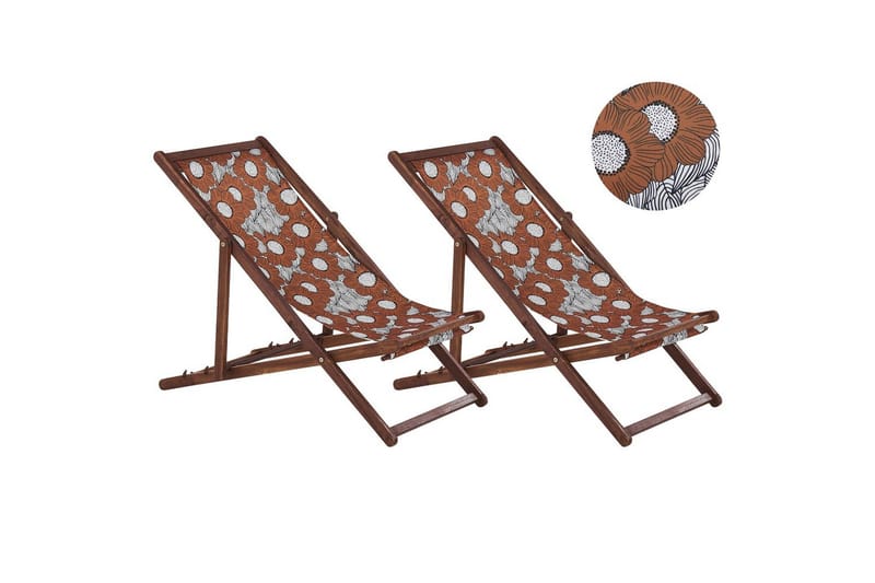 Solstol set om 2 Anzio - mörkt trä/off-white vallmomönster - Utemöbler - Utestolar & fåtöljer - Solstol