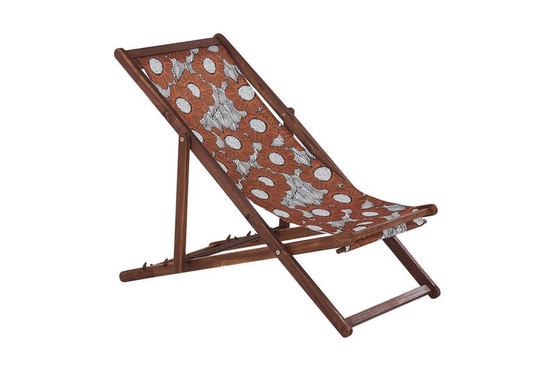 Solstol set om 2 Anzio - mörkt trä/off-white vallmomönster - Utemöbler - Utestolar & fåtöljer - Solstol