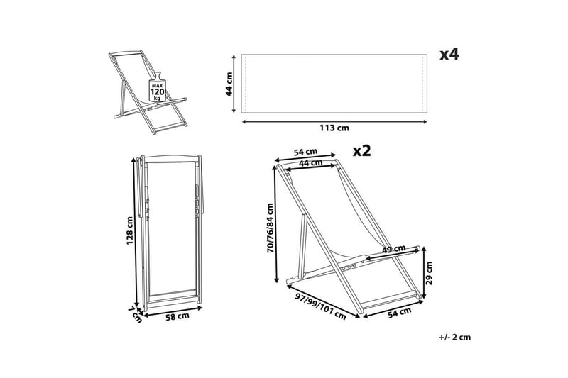 Solstol set om 2 Anzio - mörkt trä/off-white pelikanmönster - Utemöbler - Utestolar & fåtöljer - Solstol