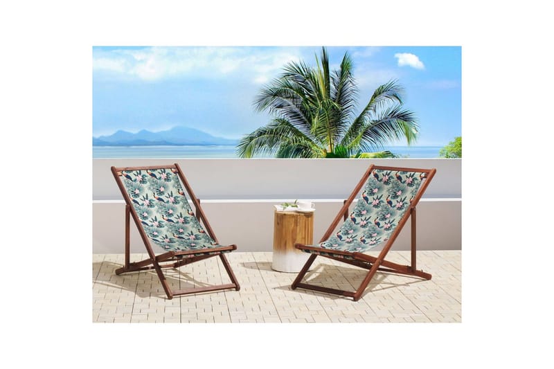 Solstol set om 2 Anzio - mörkt trä/off-white pelikanmönster - Utemöbler - Utestolar & fåtöljer - Solstol