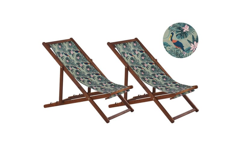 Solstol set om 2 Anzio - mörkt trä/off-white pelikanmönster - Utemöbler - Utestolar & fåtöljer - Solstol