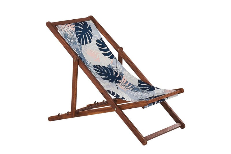Solstol set om 2 Anzio - mörkt trä/off-white/blå palmbladsmönster - Utemöbler - Utestolar & fåtöljer - Solstol
