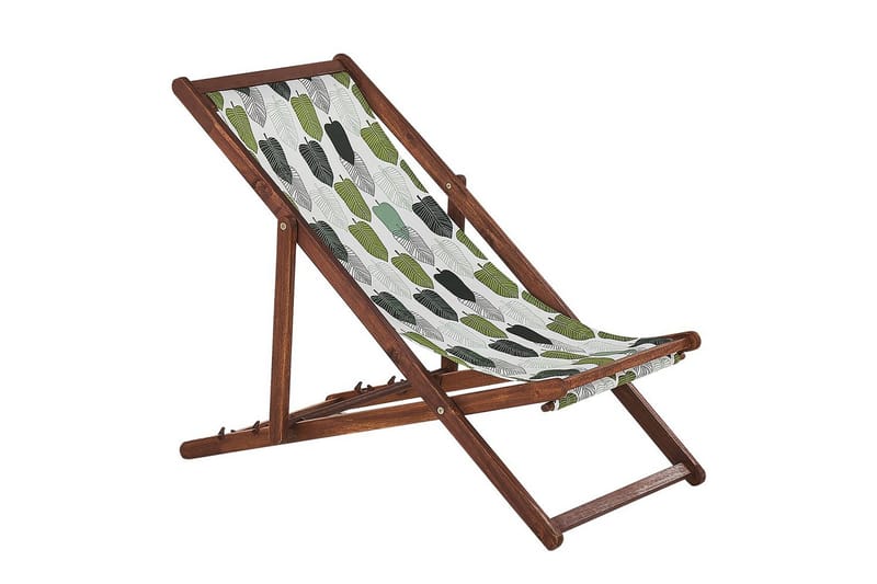 Solstol set om 2 Anzio - mörkt trä/off-white/grön lövmönster - Utemöbler - Utestolar & fåtöljer - Solstol