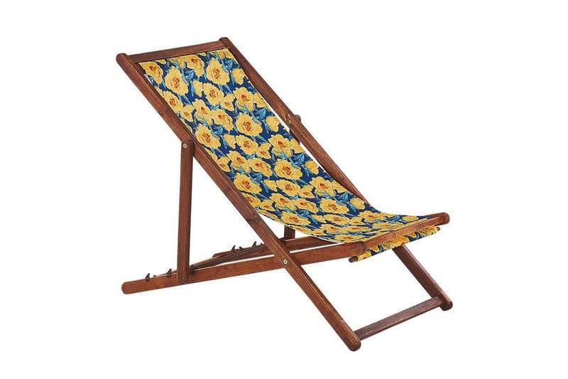 Solstol set om 2 Anzio - mörkt trä/off-white/guk blommigt mönster - Utemöbler - Utestolar & fåtöljer - Solstol