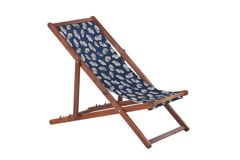 Solstol set om 2 Anzio - mörkt trä/off-white/marinblå blommigt mönster - Utemöbler - Utestolar & fåtöljer - Solstol