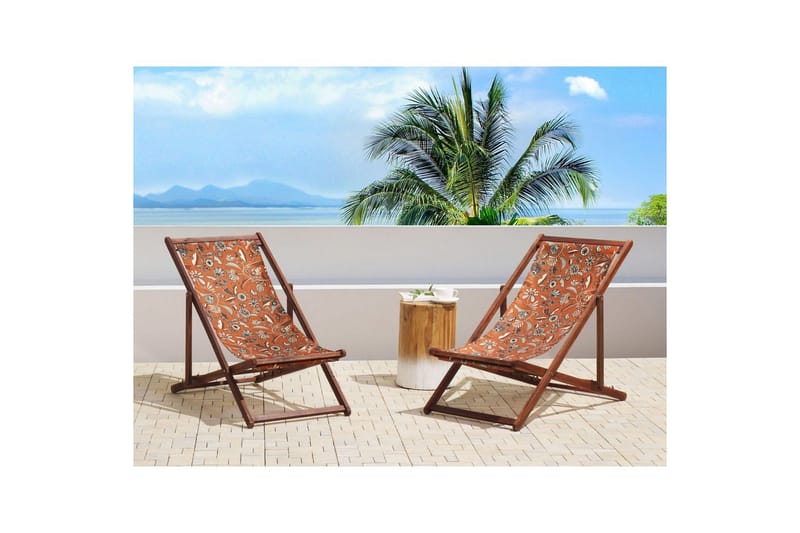 Solstol set om 2 Anzio - mörkt trä/off-white/röd blommigt mönster - Utemöbler - Utestolar & fåtöljer - Solstol