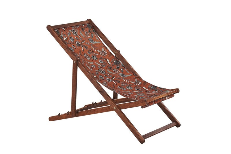 Solstol set om 2 Anzio - mörkt trä/off-white/röd blommigt mönster - Utemöbler - Utestolar & fåtöljer - Solstol