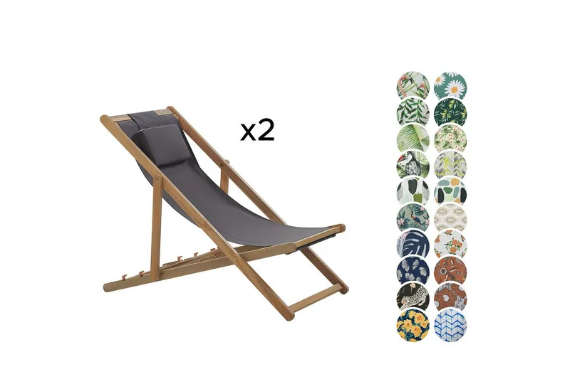 Solstol set om 2 Avellino - Grå, ljust trä, flerfärgad - Utemöbler - Utestolar & fåtöljer - Solstol