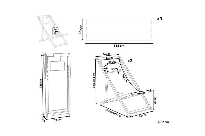 Solstol set om 2 Avellino - Vit, mörkt trä, flerfärgad - Utemöbler - Utestolar & fåtöljer - Solstol