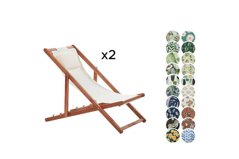 Solstol set om 2 Avellino - Vit, mörkt trä, flerfärgad - Utemöbler - Utestolar & fåtöljer - Solstol