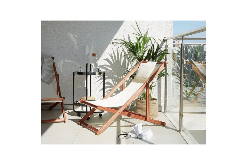 Solstol set om 2 Avellino - Vit, mörkt trä, flerfärgad - Utemöbler - Utestolar & fåtöljer - Solstol