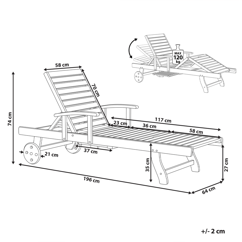 Solstol utomhus Amantea Akaciaträ - Brun - Utemöbler - Utestolar & fåtöljer - Solsängar & solvagnar