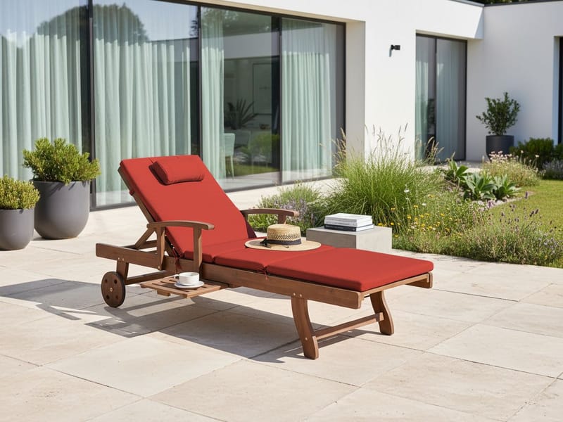 Solstol utomhus med Dyna Amantea Premium Akaciaträ - Brun/Röd - Utemöbler - Utestolar & fåtöljer - Solsängar & solvagnar