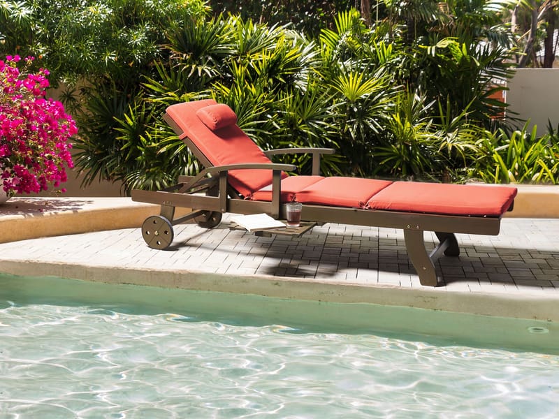 Solstol utomhus med Dyna Amantea Premium II Akaciaträ - Brun/Röd - Utemöbler - Utestolar & fåtöljer - Solsängar & solvagnar