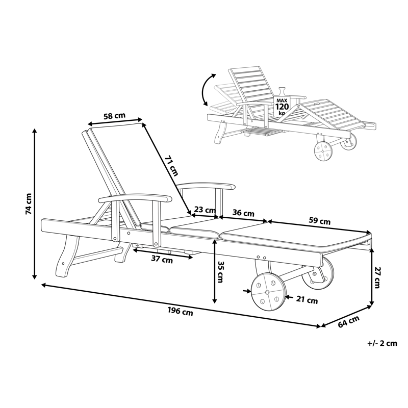 Solstol utomhus med Dyna Amantea Premium II Akaciaträ - Ljusbeige - Utemöbler - Utestolar & fåtöljer - Solsängar & solvagnar
