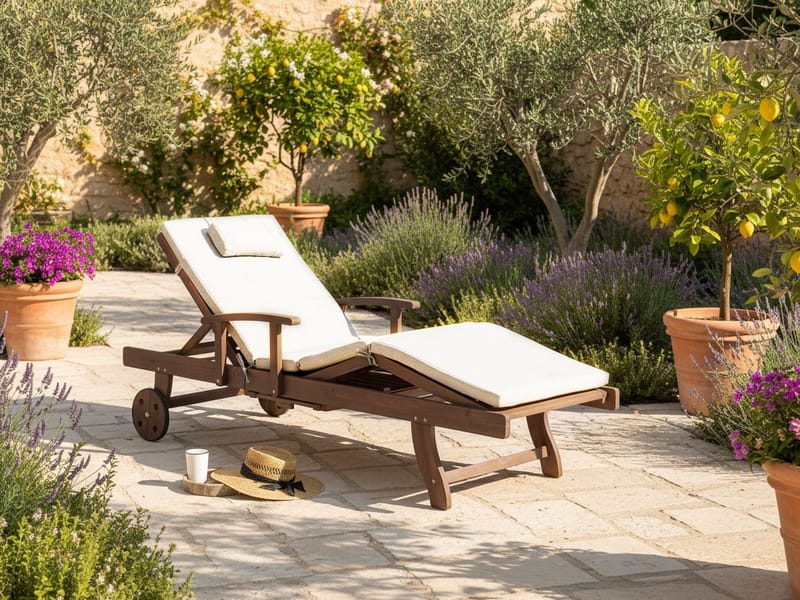 Solstol utomhus med Dyna Amantea Premium Akaciaträ - Brun/Ljusbeige - Utemöbler - Utestolar & fåtöljer - Solsängar & solvagnar
