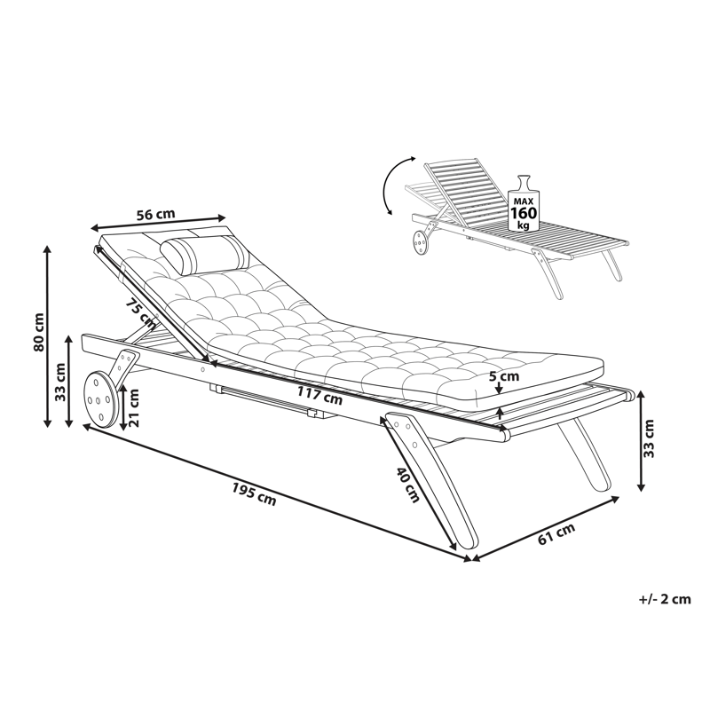 Solstol utomhus med Dyna Cesana Premium Akaciaträ - Brun/Röd - Utemöbler - Utestolar & fåtöljer - Solsängar & solvagnar