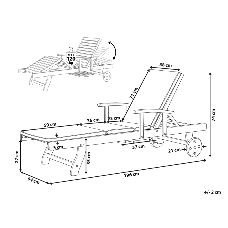 Solstol utomhus med Dyna Java Premium Akaciaträ - Brun/Röd - Utemöbler - Utestolar & fåtöljer - Solsängar & solvagnar