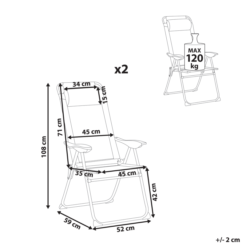 Stol utomhus Asine Aluminum Fällbar - Beige/Svart - Utemöbler - Utestolar & fåtöljer - Positionsstol
