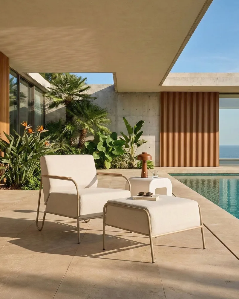 Stol utomhus Nimis med Fotpall - Beige - Utemöbler - Utestolar & fåtöljer - Utefåtöljer & loungefåtöljer