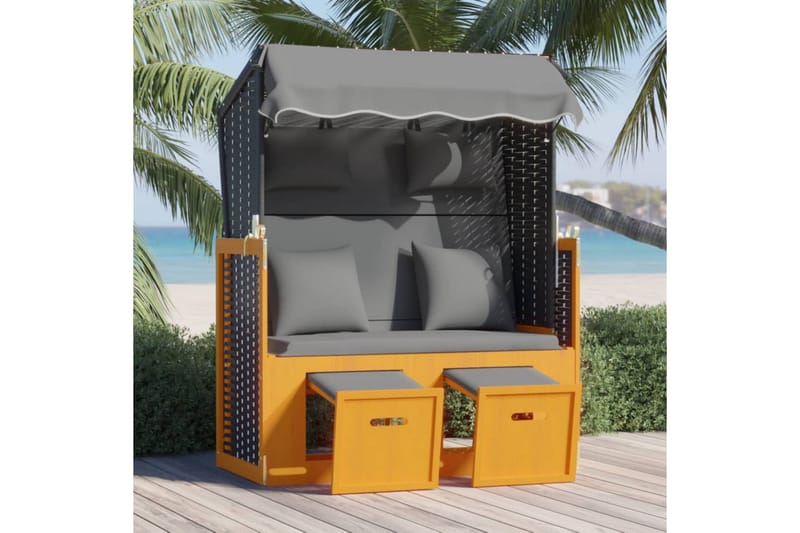Strandkorg med dyna konstrottning massivt trä svart & antrac - Trä/antracit - Utemöbler - Utestolar & fåtöljer - Solsängar & solvagnar