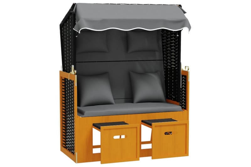 Strandkorg med dyna konstrottning massivt trä svart & antrac - Trä/antracit - Utemöbler - Utestolar & fåtöljer - Solsängar & solvagnar