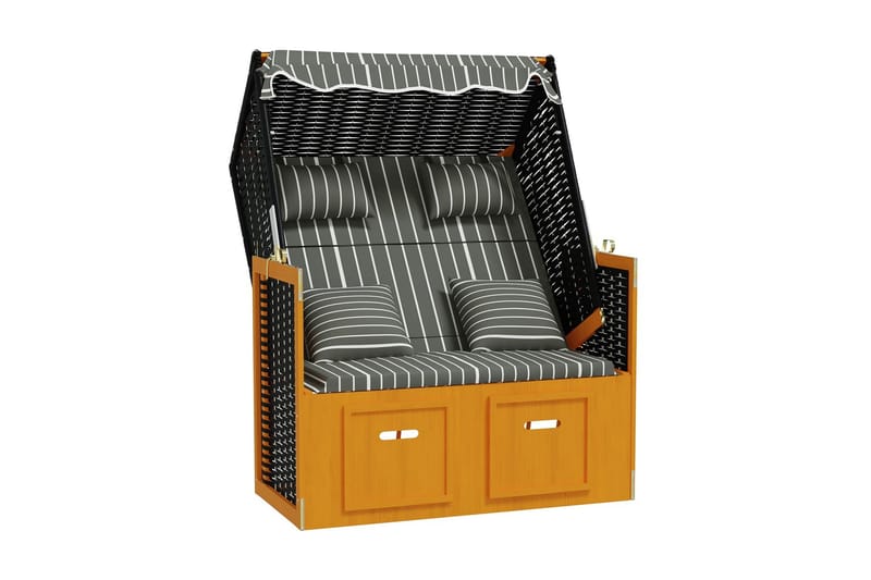 Strandkorg med dynor konstrottning och massivt trä svart & g - Trä/svart - Utemöbler - Utestolar & fåtöljer - Solsängar & solvagnar