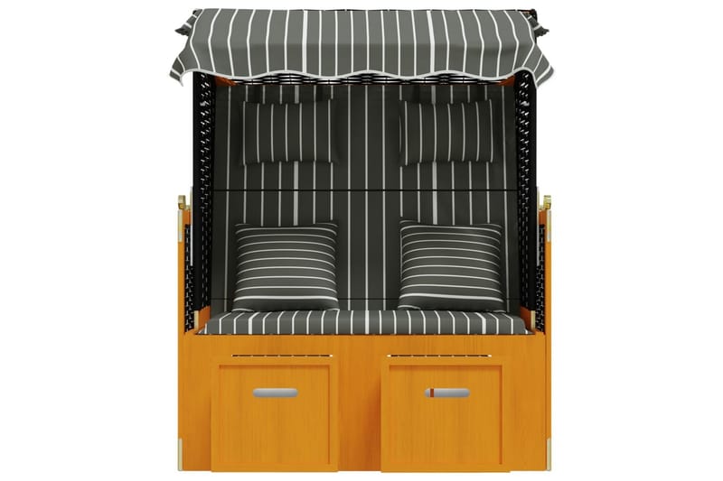 Strandkorg med dynor konstrottning och massivt trä svart & g - Trä/svart - Utemöbler - Utestolar & fåtöljer - Solsängar & solvagnar