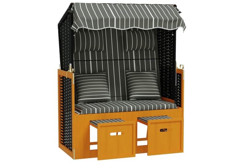 Strandkorg med dynor konstrottning och massivt trä svart & g - Trä/svart - Utemöbler - Utestolar & fåtöljer - Solsängar & solvagnar