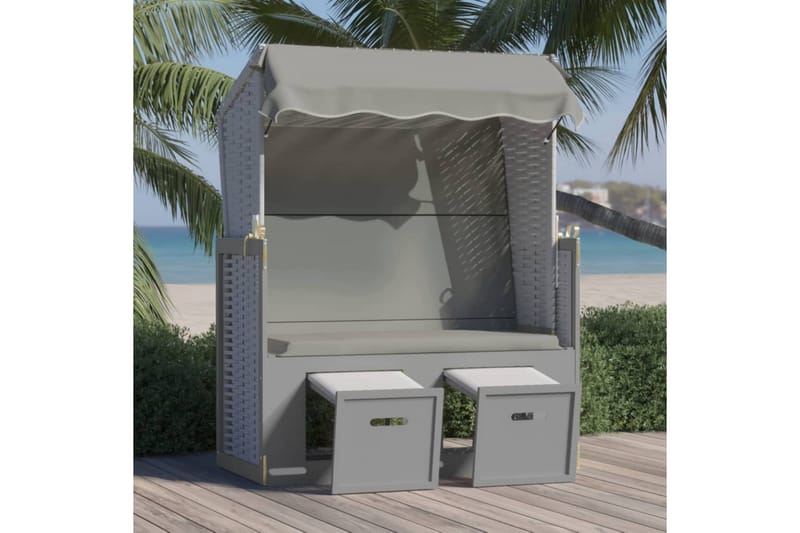 Strandkorg med tak konstrottning och massivt trä grå - Grå - Utemöbler - Utestolar & fåtöljer - Solsängar & solvagnar