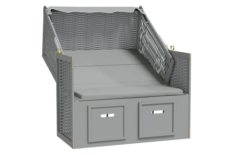 Strandkorg med tak konstrottning och massivt trä grå - Grå - Utemöbler - Utestolar & fåtöljer - Solsängar & solvagnar