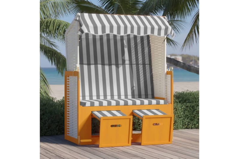 Strandkorg med tak konstrottning och massivt trä vit och grå - Vit/Grå/Trä - Utemöbler - Utestolar & fåtöljer - Solsängar & solvagnar