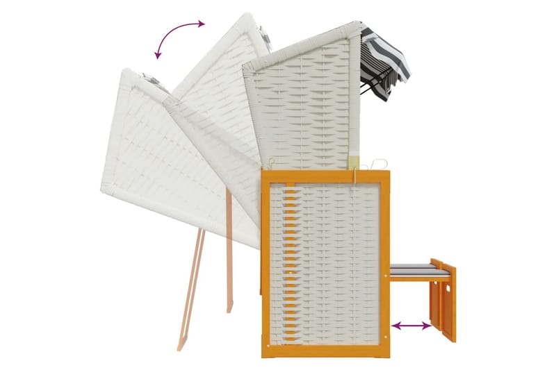 Strandkorg med tak konstrottning och massivt trä vit och grå - Vit/Grå/Trä - Utemöbler - Utestolar & fåtöljer - Solsängar & solvagnar