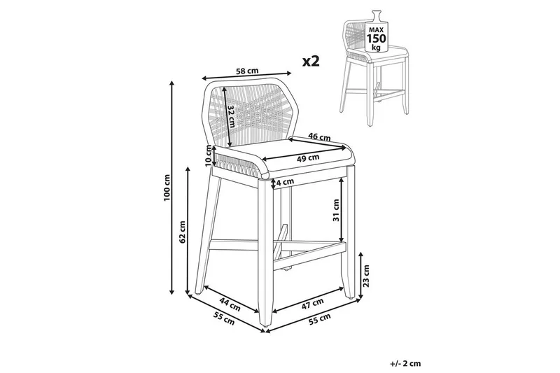 Trädgårdsstol set om 2 Talamone - Utemöbler - Utestolar & fåtöljer - Barstol utomhus