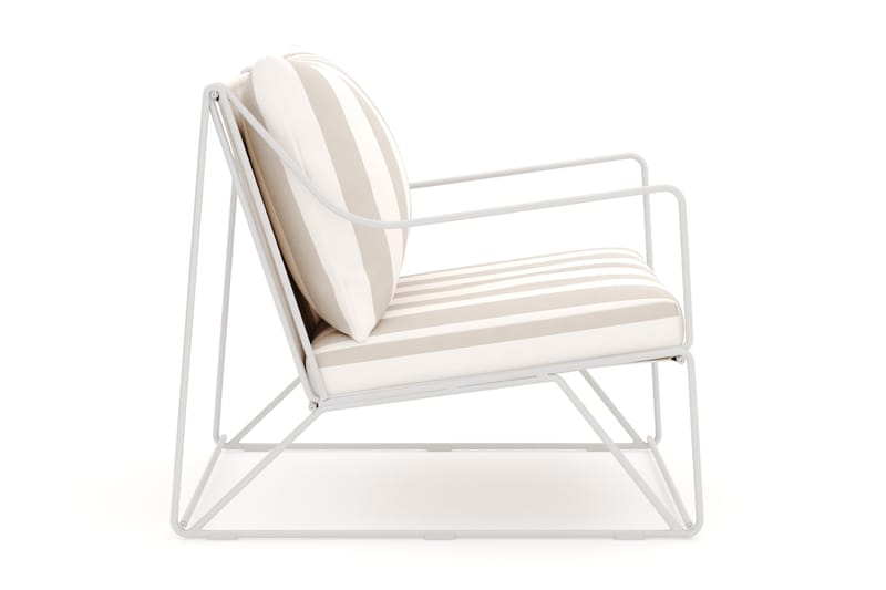 Usteryd loungefåtölj utomhus i järn med vattenavisande randig dyna - Beige / Vit - Utemöbler - Utestolar & fåtöljer - Utefåtöljer & loungefåtöljer