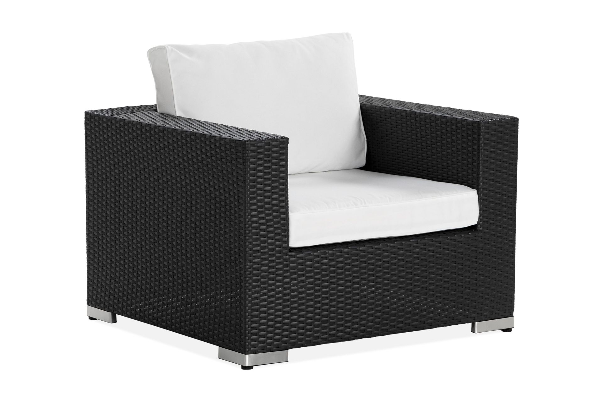 bahamas loungefåtölj utomhus i konstrotting för uteplats och trädgård - svart / vita dynor