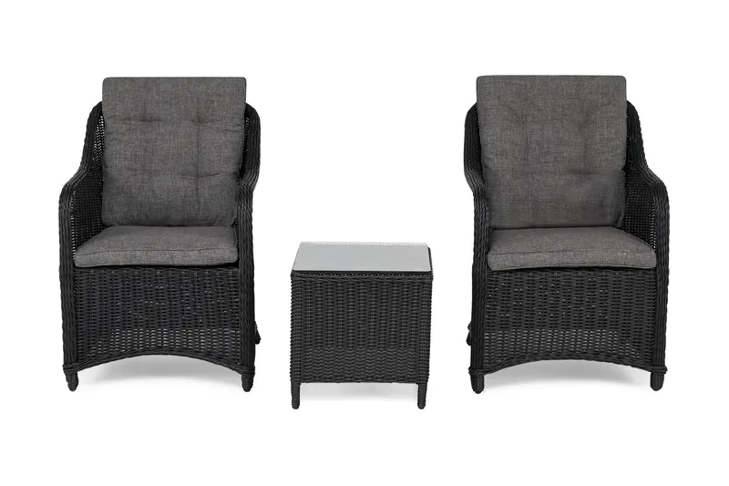 Marcus Caféset med 2 Fåtöljer m Dyna - Svart - Utemöbler - Utestolar & fåtöljer - Utefåtöljer & loungefåtöljer