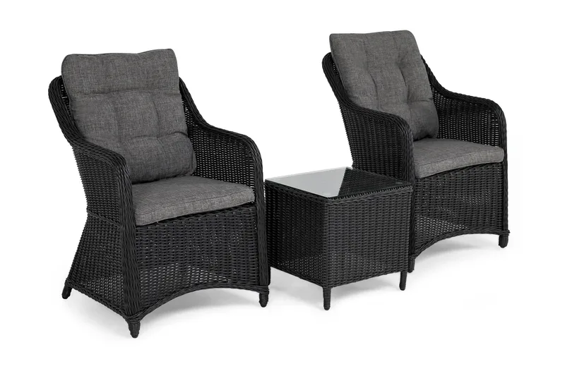 Marcus Caféset med 2 Fåtöljer m Dyna - Svart - Utemöbler - Utestolar & fåtöljer - Utefåtöljer & loungefåtöljer