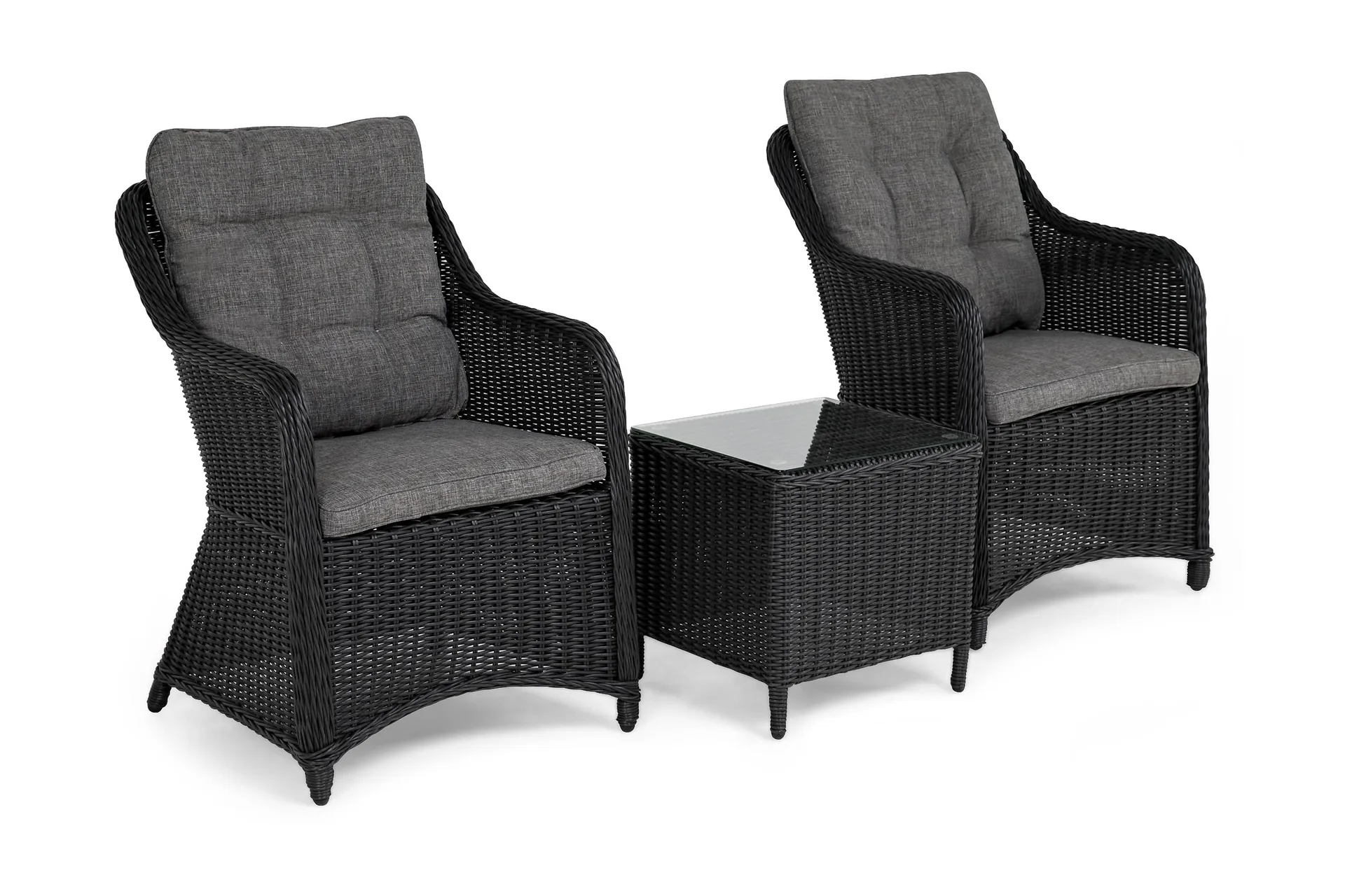 marcus caféset med 2 fåtöljer m dyna svart -