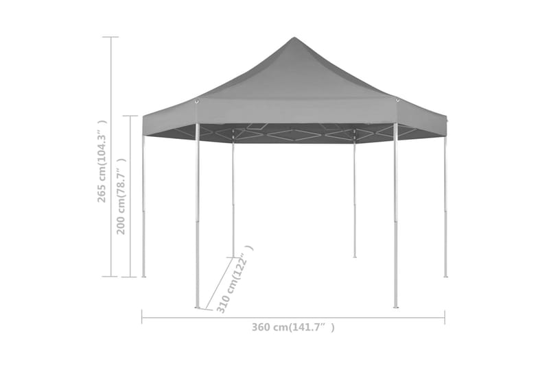 Pop-Up Hopfällbart partytält sexkantigt grå 3,6x3,1 m - Grå - Utemöbler - Utomhusförvaring - Trädgårdstält & förvaringstält - Partytält
