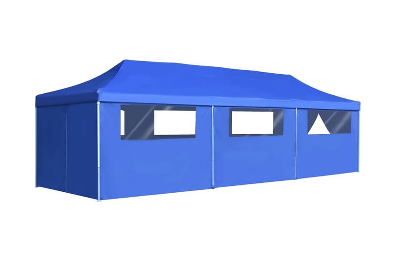 Pop-Up hopfällbart partytält med 8 sidoväggar blå 3x9 m - Blå - Partytält