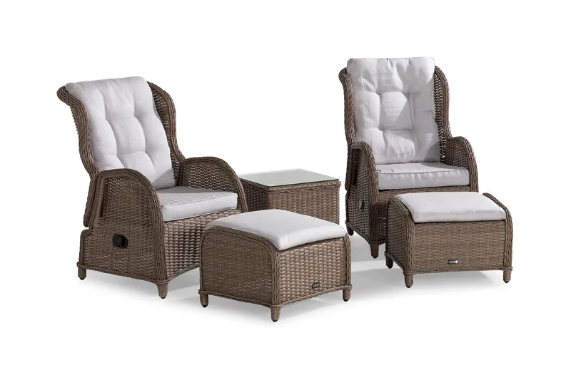 MARCUS Caféset med 2 Reclinerfåtöljer Utomhus m Dyna Natur, Trä/Natur